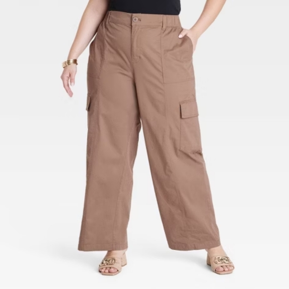 NWOT Ava & Viv Brown High Rise Cargo Pants Size 1X - Picture 1 of 8